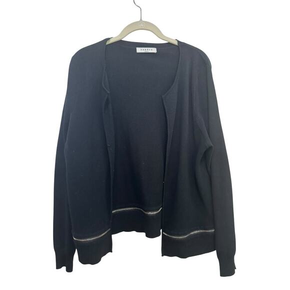 Sandro Women's Black Open Front Long Sleeve Knit Wool Cardigan Sweater Size 2 - Picture 1 of 6